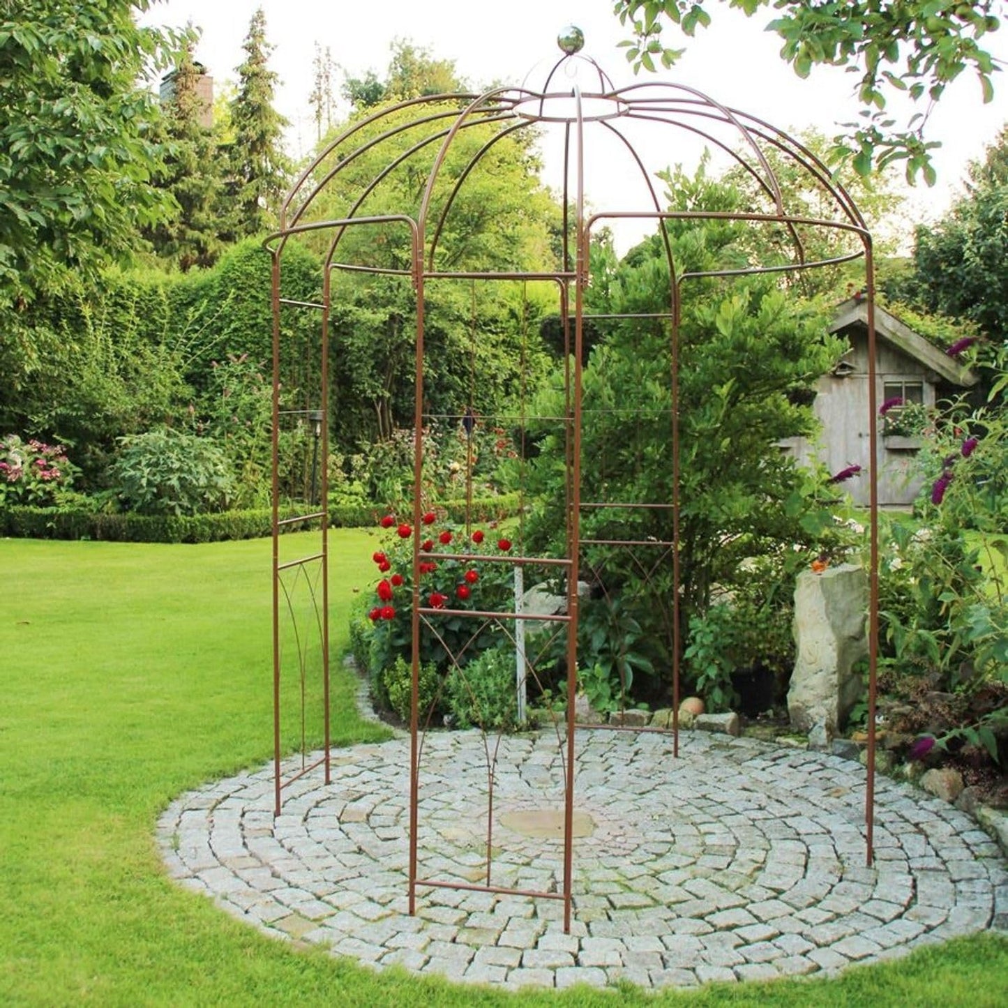 Rosenpavillon Metall 270 cm – Gartenpavillon & Rosenbogen mit Rankhilfe, Rankgitter für Kletterpflanzen, Jasmin, Hochzeitsbogen, Braun