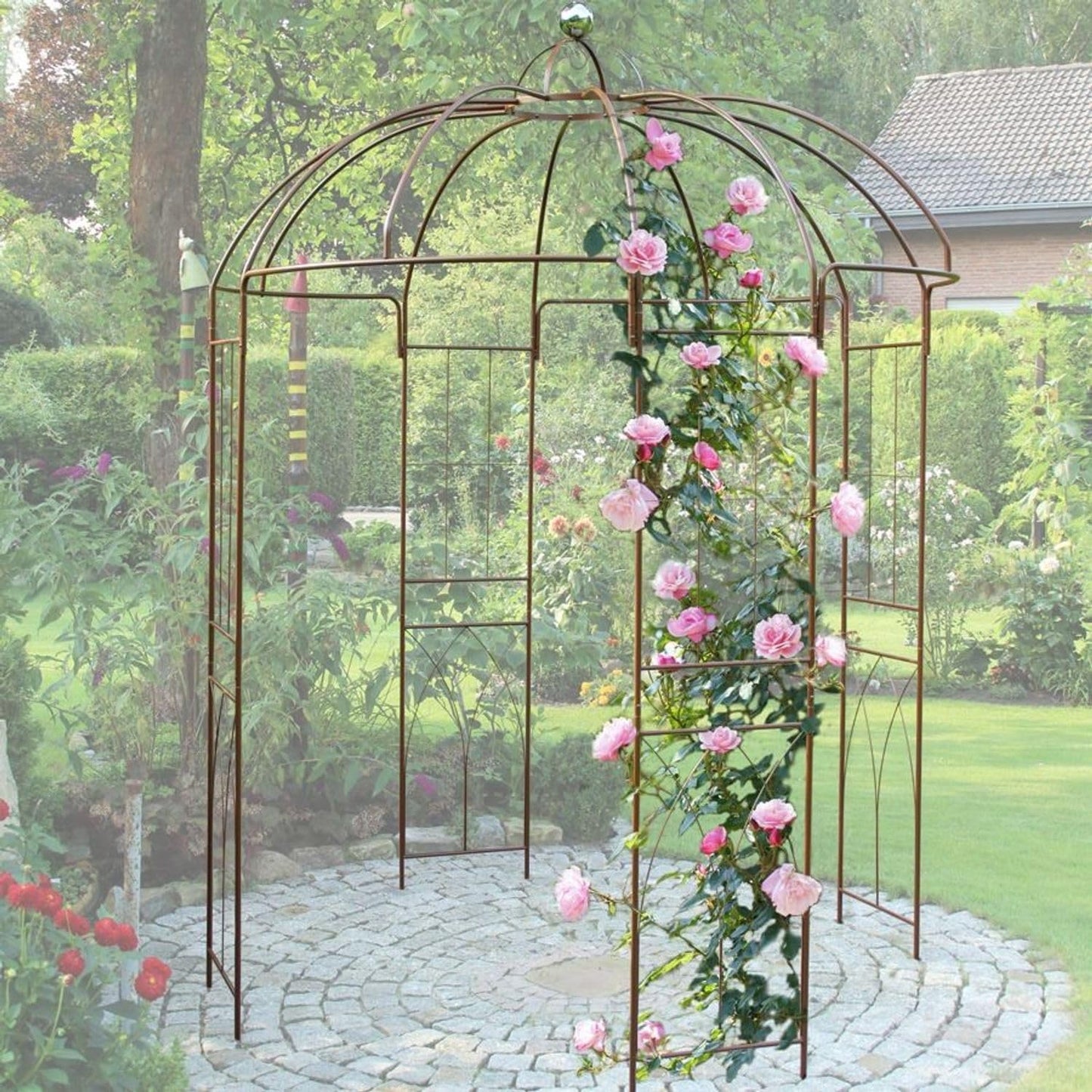 Rosenpavillon Metall 270 cm – Gartenpavillon & Rosenbogen mit Rankhilfe, Rankgitter für Kletterpflanzen, Jasmin, Hochzeitsbogen, Braun